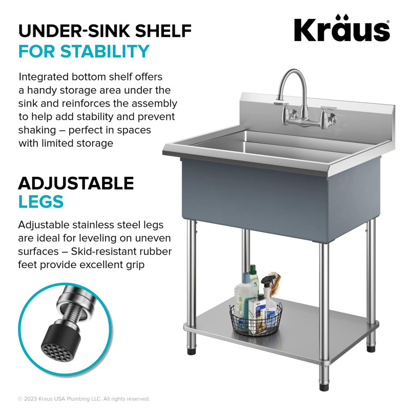 KRAUS Kore 18Gauge Workstation Stainless Steel Single Bowl Commercial Utility Laundry Sink for